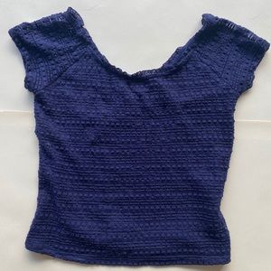 Blue Short Sleeve Shirt with Lace Overlay